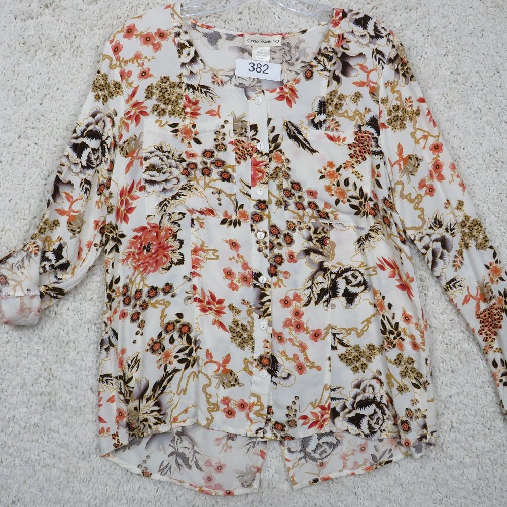 Ms. Bella D* Women's Long Sleeve Crew Neck Button Down Blouse Small~Floral Print